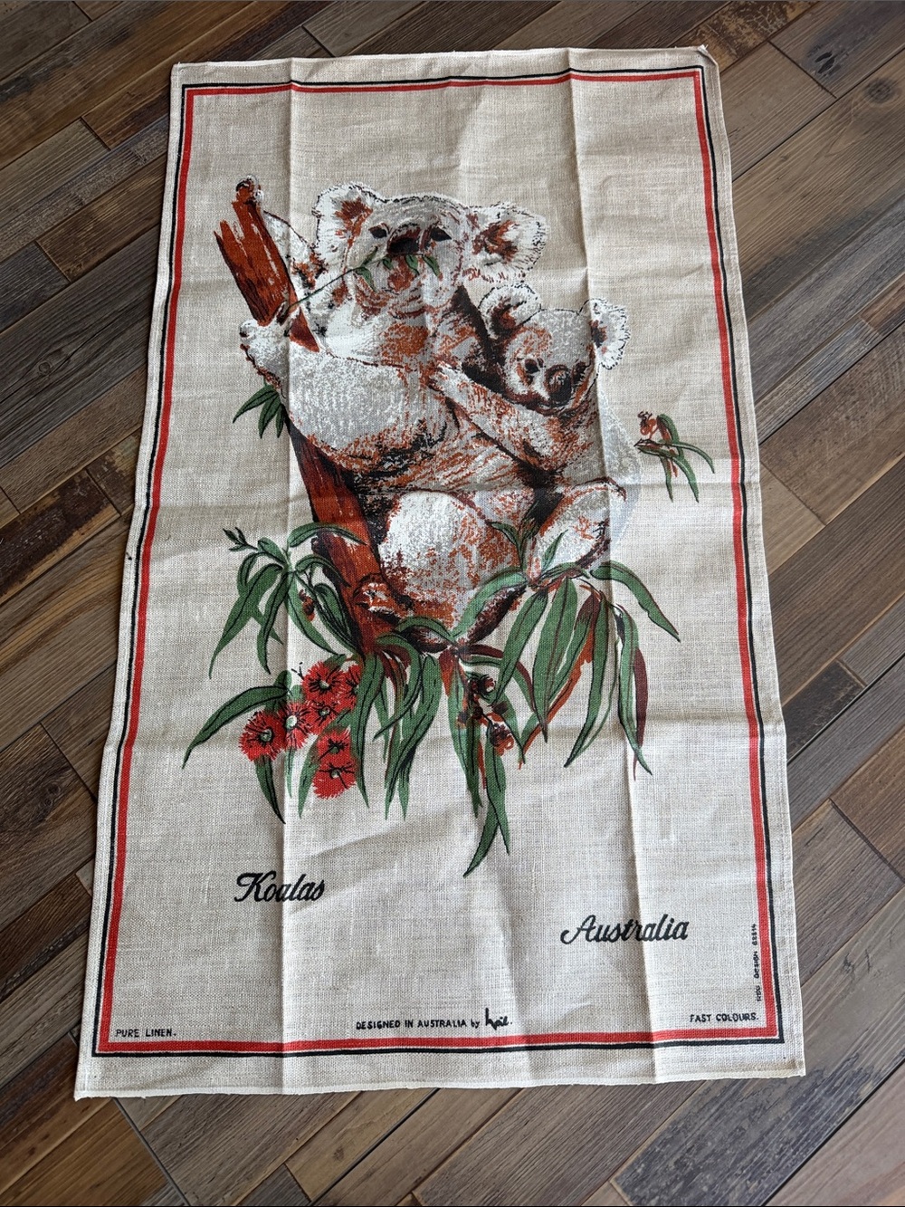 Vintage MCM Decorative Tea Towel Pure linen by heil Australia Koalas